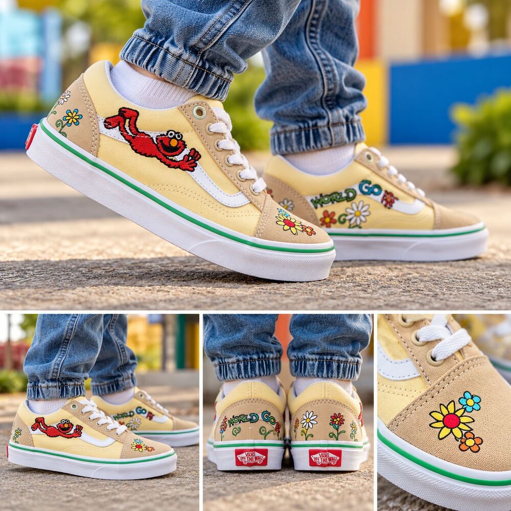 Vans Old Skool Shoes Youth Size 3 Multicolor Elmo Sesame Street Floral Print